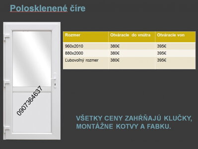 Plastové vchodové dvere polosklenené 96x201 cm skladom
